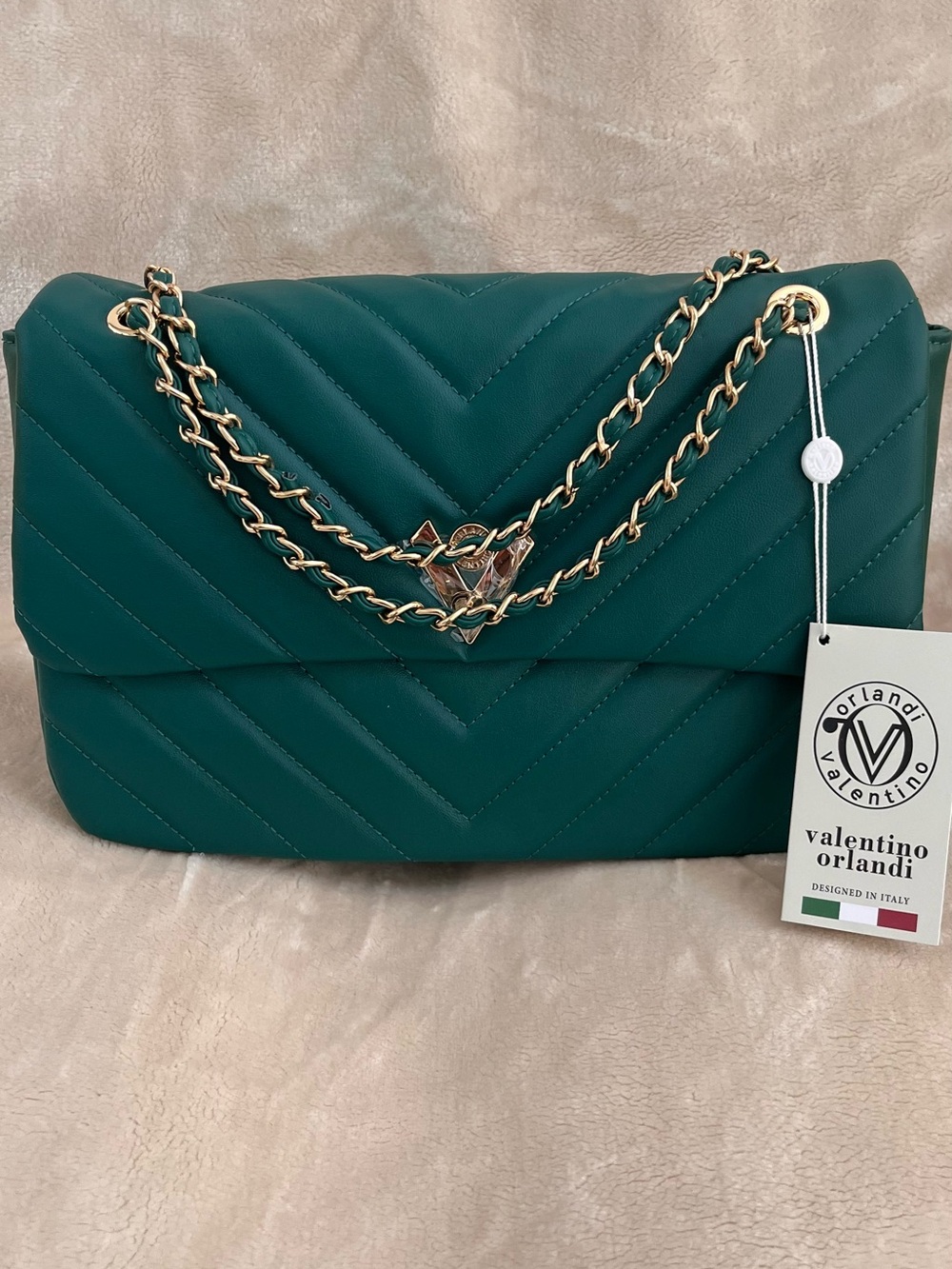 Valentino Orlandi Teal Quilted Shoulder Bag with Gold Chain (BNWT)